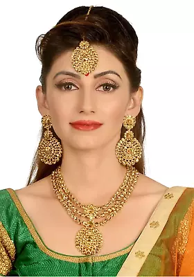 Indian Traditional Wedding & Engagement Jewelry Gold Plated Rhinestone Necklace  • $43.99