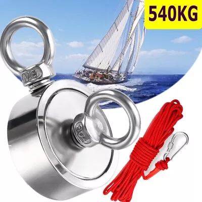 Up To 1500 Lbs Fishing Magnet Kit Pull Force Strong Neodymium + Carabiner+ Rope • $31.90