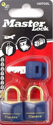 2 Pack MASTER LOCK 2cm PADLOCK Coloured Lock BRASS SHACKLE Compact Security BLUE • £6.99