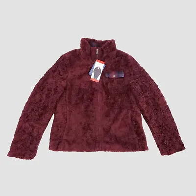 Pendleton Full Zip Jacket Women's M Red Teddy Fleece Sherpa Plaid Snap Pocket • $51.38