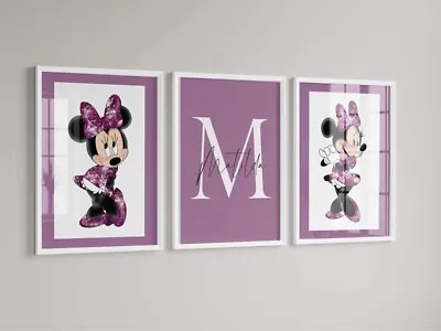 Set Of 3 Personalised Minnie  Nursery Decor  Nursery Wall Art  Minnie Mouse • £9.99