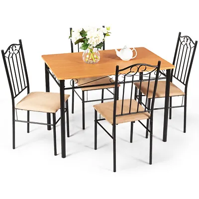$133.99 • Buy 5 PCS Dining Set Wood Metal Table And 4 Chairs Kitchen Breakfast Furniture