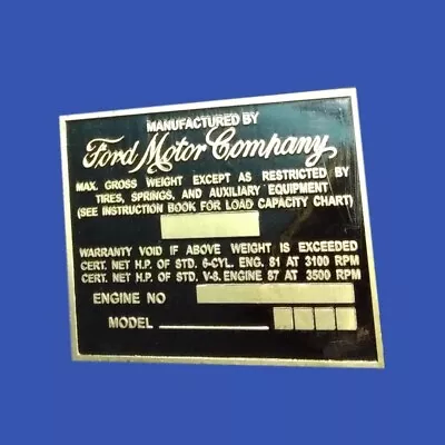 Ford Motor Company Brass Data Plate High Quality • $24.99