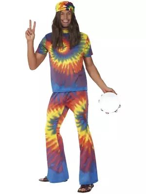 1960's Tie Dye Hippie Groovy Fancy Dress Costume Multicoloured Top And Flares • $64.95