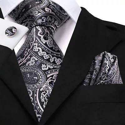 300 Styles Mens Silk Tie Pocket Square Hanky Cufflinks Wedding Work Prom Set • £9.59