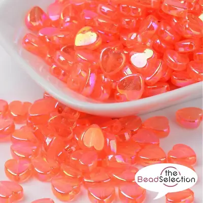£1.99 • Buy 100 8mm Heart Beads Acrylic AB Rainbow Pearl Lustre Jewellery Making