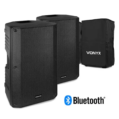 Pair Of 15  Bluetooth Active DJ PA Speakers With Protective Covers- VSA150S • £359