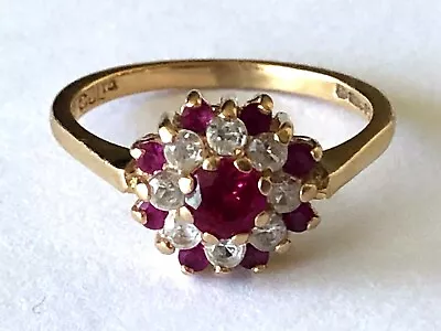 CROSBY JLTD 14K Yellow Gold Red & Clear Stone Flower Shape Ladies Ring Size 7 • £265.16