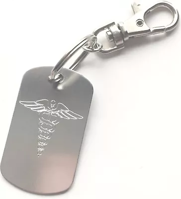 Personalised SOS Medical Alert Logo ID Silver Army Dog Tag Key Ring (Z995) • £5.99