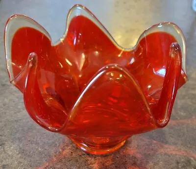 Vintage Viking Glass Red 6 Petal Candle Holder  • $18