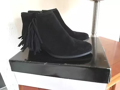 Miss K G Ladies Black Suede Tasselled Heeled Ankle Boots Size 4D UK/37 EU NEW • £9.99