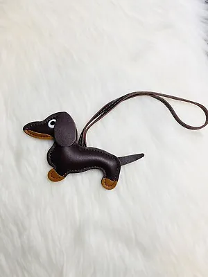 Leather Dachshund Dog Bag Charm Keychain Car Key Fob Handmade Gift New Brown • $25