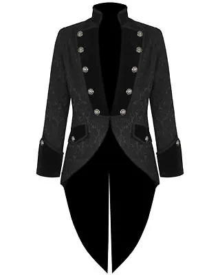 Mens Tailcoat Jacket Black Brocade Goth Steampunk Victorian VTG Coat • £40.99