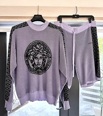 Versace Mens Medusa Greca Purple Sweater + Shorts Matching Set Size 50 L / XL • $450