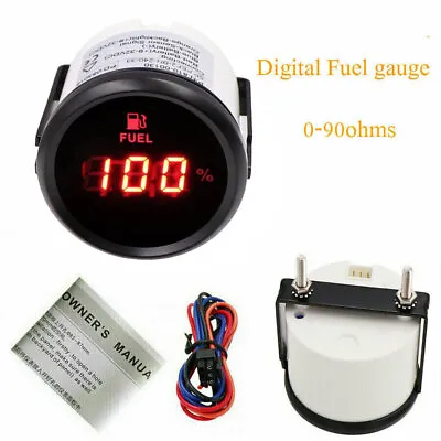 52mm Digital Gas Fuel Level Gauge 0-90ohms For Car Truck Marine Red Led US STOCK • $23.70