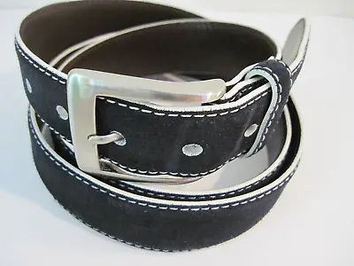 WESTPORT BLACK Men's Blue Suede Stitching Belt Made In USA Size 46 • $59.80