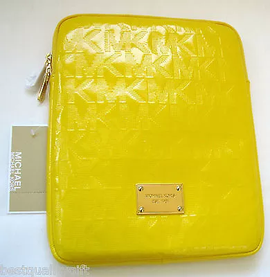 New-michael Kors Electronics Citrus Yellow Mk Logo Leather+gold Ipad Case/cover • $75.99