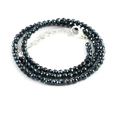 $32.25 • Buy Pretty 925 Sterling Silver Black Diamond Beads Strand Necklace Gemstone Jewelry