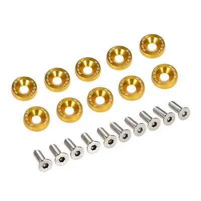 10Pcs Gold JDM Billet Aluminum Fender Bumper Washer Bolt Engine Bay Dress Up Kit • $8.03