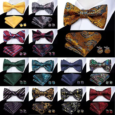 16 Kinds Silk Purple Floral Mens Pre-Tied Bow Tie Hanky Cuffs Wedding Prom Set  • £8.99