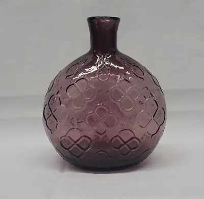 Purple Glass Mid Century Bottle / Bud Vase Clover Pattern #5767 • $40