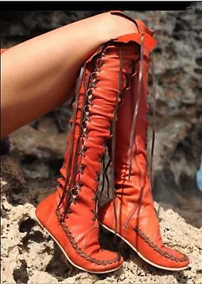 Women Roman Lace Up Over Knee Boots Moccasins Flat Heel Casual Rider Boots • $42.13