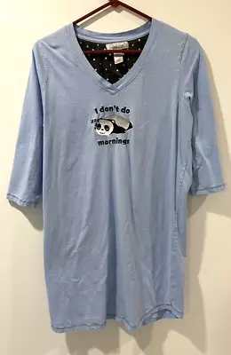 Rene Rofe  Panda  I Don't Do Mornings  V-Neck Nightgown Size Large Blue Cotton • $7