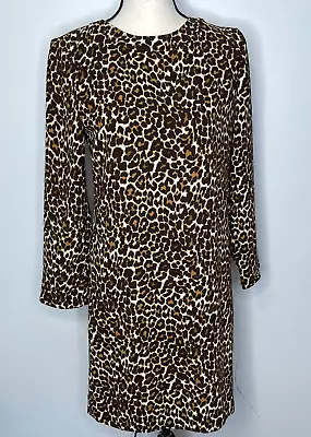 J Crew Womens  Leopard Print Long Sleeve Shift Dress Beige Size 0 • $30