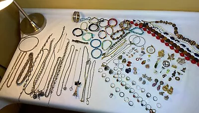Big Lot Of 126 Vintage Costume Jewery - Necklaces Pins Rings Clip On Earrings • $59.99