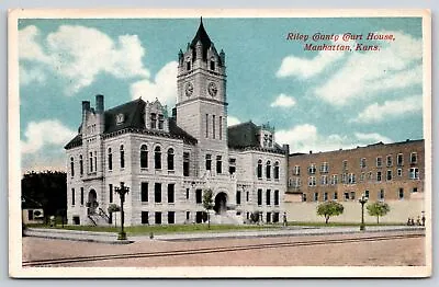 Manhattan Kansas~Riley County Courthouse & Trolley Tracks~Vintage Postcard • $3.70