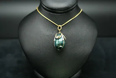 Faberge Egg Pendant Enamel Guilloche Swarovski Crystals 18  Gold Chain Gift Box • $120