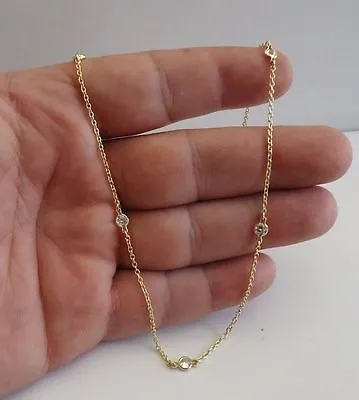 18k Yellow Gold Over 925 Sterling Silver Chain W/ Bezel Set Lab Diamonds / 24'' • $47.28