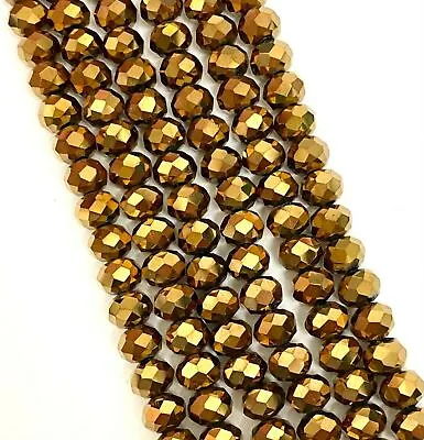 Faceted Rondelle Metallic Glass Crystal Abacus Beads 3x2 4x3 6x4 8x6 10x8 12x9 • £2.29