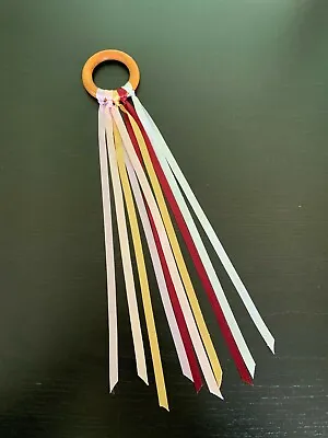 Baby Sensory Ribbon Ring Toy Wooden Ring Early Years Treasure Basket Handmade • £3.99