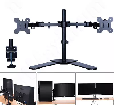 SatMaximum Dual Monitor Desk Stand Adjustable Mount Tilt Computer Screens 10 27  • $47.95