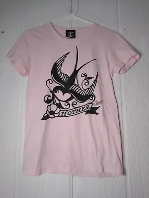 Sailor Jerry Mother Short Sleeve T-shirt Juniors M Pink Tattoo Sparrow Fitted • £15.41