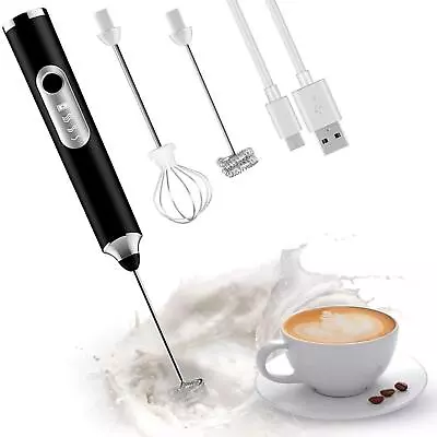 Rechargeable Electric Milk Coffee Frother Whisk Egg Beater Handheld Frappe Mixer • £11.99