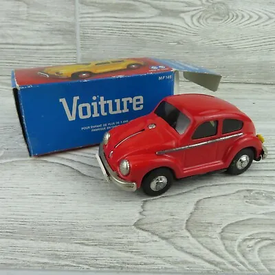 Voiture - Red Sedan / Beetle VW Bug  - Friction Car - Retro Tin Toy - Rough • $15.09