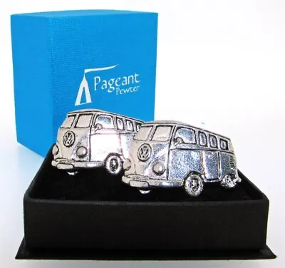 £14.99 • Buy VW Campervan English Silver Pewter Cuff Links In Presentation Gift Box