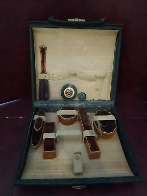 Vintage Mens Travel Toiletry Grooming Kit Case W/Bakelite Containers   • $9.07