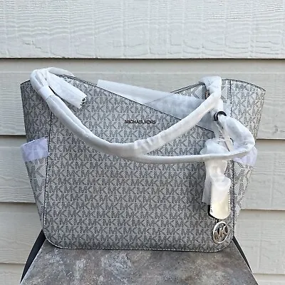 Michael Kors Womens Large Shoulder Chain Tote Bag Satchel Purse Handbag Silver • $99
