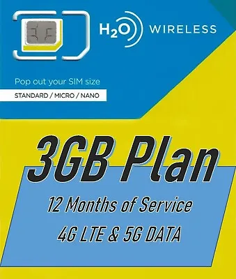 H20 Wireless 12 Months Of Service - 3GB Monthly Plan • $164.99