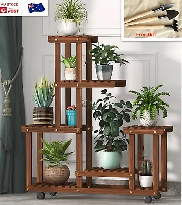 Au Stock Anticorrosive Wood Plant Stand Moveable Shelf Flower Pots Rack Garden • $59.99