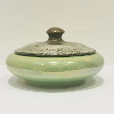 £48 • Buy A Rare Moorcroft Green Lustre Dish C1920's With Silver Plate Mount & Lid