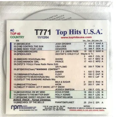 Top Hits USA Radio Promo CD T771 November 12 2004   Audio CD Top 40 • $13.25