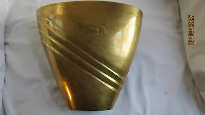 Large Solid Brass Vase Made In India Vintage Modern Gold Vessel Waves Patina • $60