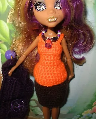 FALL OUTFIT / For Monster High Dolls Shirt Skirt Shrug Necklace Included Crochet • $12.50