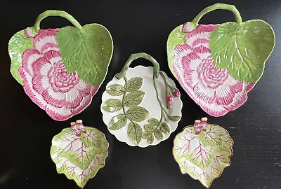 5 Tory Burch Majolica Style Hand Painted Leaf Plates Dishes Mint  • $191.48