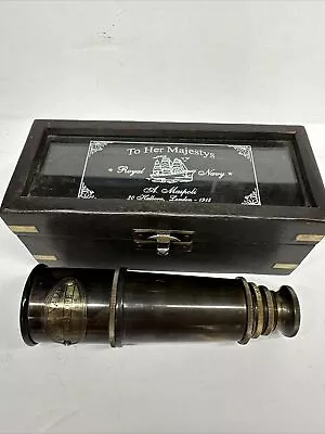 1915 Royal Navy Telescope Extendable To 16'' Brass Spyglass ~ London Uk • $27.99