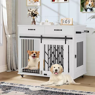 Dog Crate Furniture 39 Inch Wooden Indoor Dog Kennel W/ Divider Room And Drawers • $167.31
